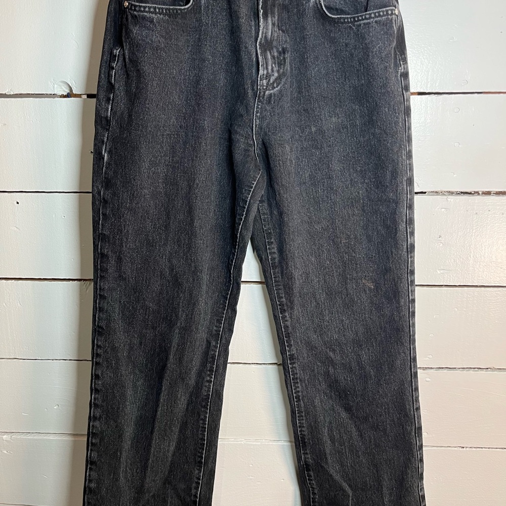 Zara Women’s Black Raw Hem Wide Leg Jeans Distressed Size 8